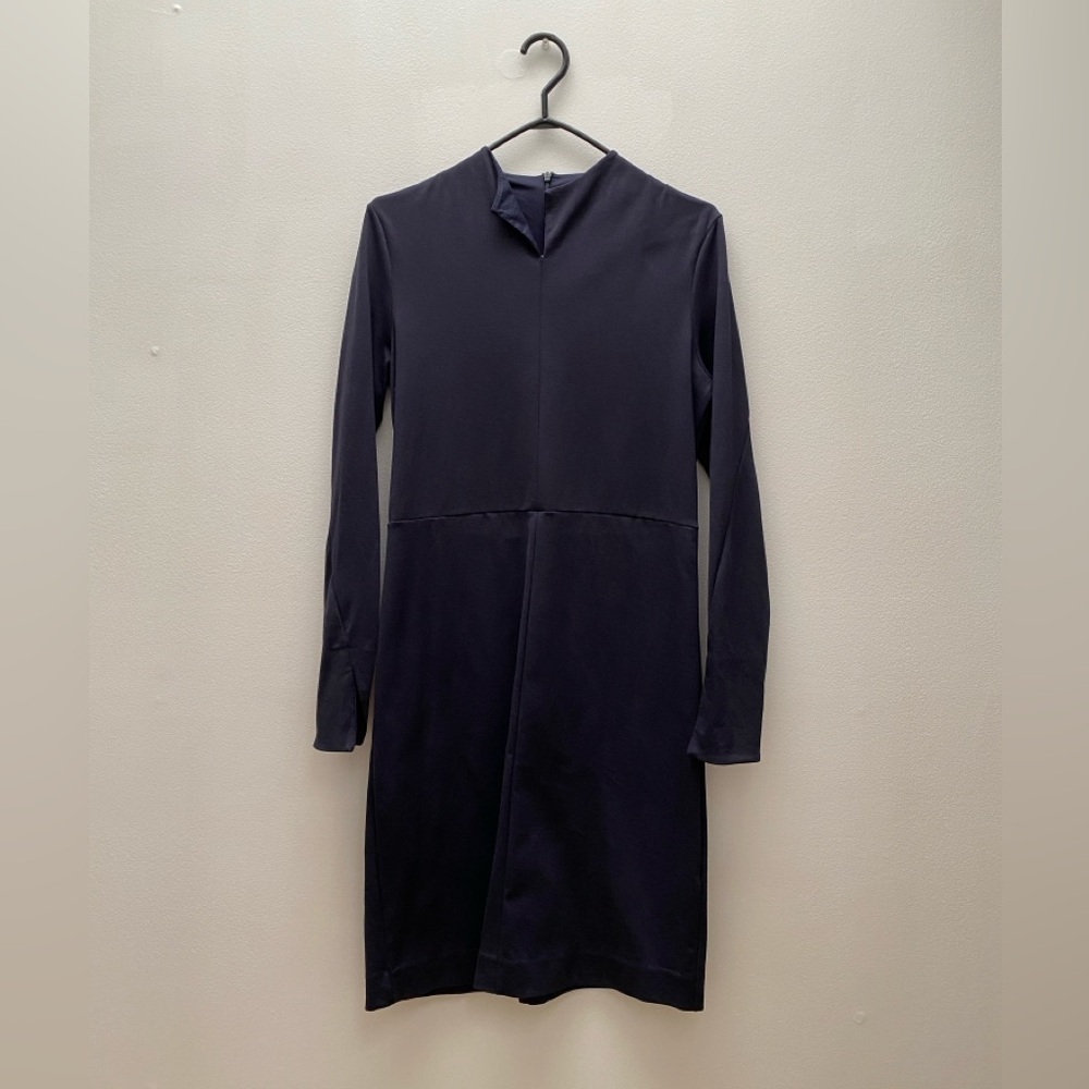 COS - Mod High Collar Notch Sleeve Sheath Dress Navy Blue